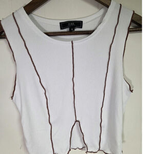 Vibe Sportswear White Tank Crop Top Distressed Size Medium